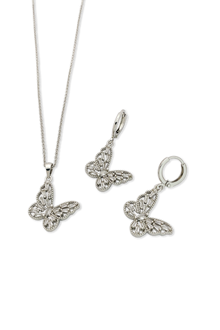 SET MARIPOSAS COLGANTES PLATEADO