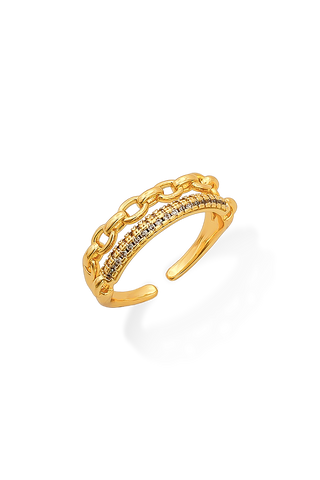 ANILLO ESLABONES CIRCONES DORADO