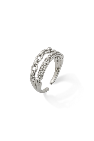 ANILLO ESLABONES CIRCONES PLATEADO