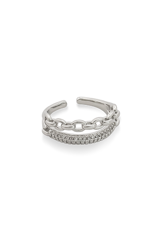 ANILLO ESLABONES CIRCONES PLATEADO - 79B